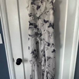Asymmetrical Ruffle Dress in Black and White butterfly